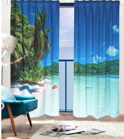 Sea View 3D Printing Blockout Curtains 260x213cm PINCH PLEAT Fabric Seascape V702-CNA2-213 HJ3