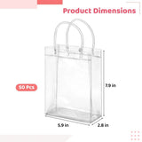 50 PCS Clear Gift Bags with Handle, PVC Reusable Tote Bags with Button Closure, Transparent Gift V1369-AZ3-W-08689