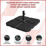 Outdoor Patio 4-Piece Cantilever Offset 3M Umbrella Base Stand Weight Water Sand V63-825831