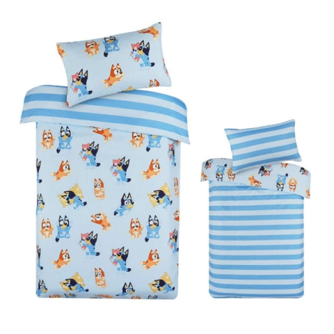 Caprice Bluey Bingo Reversible Striped Licensed Quilt Cover Set Single V442-CAP-QUILTCS-BLUEY8377-BLUE-SB