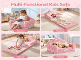 Keezi Kids 2-in-1 Fold Out Sofa Bed with Removable Washable Cover, Carry Handle, Storage Pocket, KID-SOFA-SGL-COMP-PK