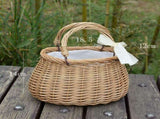 Picnic Basket Rattan Flower Basket, Handwoven Wicker Flower Candy Storage Basket with Handle for V1366-AZ2-W-04613