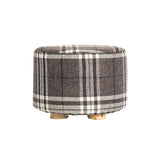 Fabric Ottoman Round Wooden Leg Foot Stool - LATTICE V274-FT-GQST01-GYBK