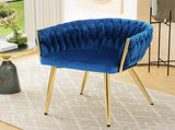 Artiss Dining Chair Velvet Weaving Armchair Blue UPHO-C-DIN-01-VEL-BL