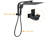 WELS Matt Black Twin Set 12" Large Shower Head 3 Modes Handheld Gooseneck Arm Diverter V1233-A702BHS002M4CBKSS112B