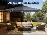 Instahut Outdoor Umbrella 3m Solar LED Offset Cantilever Patio Parasol Charcoal UMB-ROMA-LED-8RIB-CO