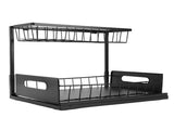 Under Sink Storage Rack 2 Tier Pull Out Cabinet Organizer Metal Shelf for Kitchen and Bathroom Black V1294-YM0901-3118250133211