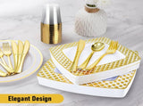175pcs Food-Grade Wedding Event Banquet Disposable Tableware Dinnerware Gold-Edged Plastic Cutlery V985-SQUARECUTLERYSET