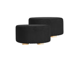 2X Fabric Ottoman Round Wooden Leg Foot Stool - BLACK V274-FT-GQST01-BK2