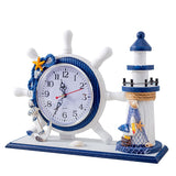 Nautical Steering Wheel Desk Clock - Mediterranean Style t Anchor Lighthouse Beach Decor for Kid's V1369-AZ3-W-07424