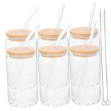1Set Juicing Glass Bottles with Flat Bottom Lid Straw and Wood Accents for Home Use V1366-AZ2-W-13515