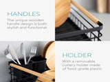Dish Drainer Rack - Plate, Silverware Drying Rack for Kitchen with Beechwood Handles - Modern Retro V1192-AZ-W-16531