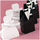 50 Pack of 25 Bride Gown and 25 Groom Tux Wedding Bridal Bomboniere Favor Candy Choc Almond Box - NW V382-50BRIDEGROOMBXNW