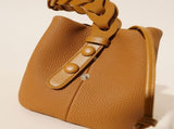 Genuine Leather Mini Bucket Bag with Braided Handle - Chic Drawstring Crossbody Purse V888-ELOSUNG35985