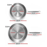 5-star Chef Frying Pan Stainless Steel Uncoated Twin Frypan Set 25/30cm Silver FP-2SET-SI