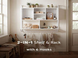 Artiss Floating Wall Shelf 6 Hooks Wall Mounted Storage Cubby Rack 73.5x74CM White FUR-U-WALL-01-WH