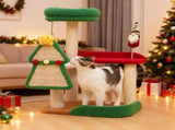 Festive Christmas Cat Tree with Multi-Level Scratching Posts, Cozy Top Perch, and Dangling Toys A V1341-ZY-LHR55N99