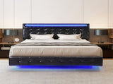 Levede Floating Bed Frame Double with Headboard LED Lights Mattress Base BF1060-D-BK