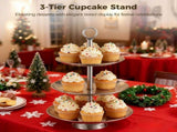 3-Tier Cupcake Stand, Large Stainless Steel Tiered Serving Tray, 7.9" 9.1" 10.2" Dessert Stand, V1369-AZ3-W-08669