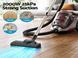 Devanti Vacuum Cleaner Bagless Canister 2000W 25kPa Powerful Suction 4L VAC-KB-8006-RD