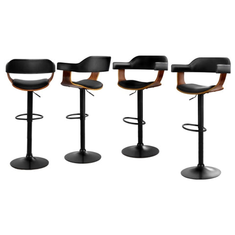 Artiss 4x Bar Stools Gas Lift Leather w/Armrest All Black BA-TW-8006B-BKX4