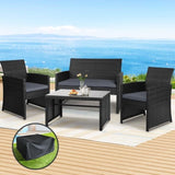 Gardeon 4 PCS Outdoor Sofa Set with Storage Cover Rattan Chair Furniture Black ODF-RATTAN-4PC-AB-BK-COVER