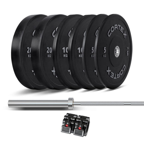 CORTEX 90kg Black Series V2 Rubber Olympic Bumper Plate Set 50mm with SPARTAN100 Barbell V420-CSWP-OBPV2ST-G