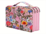 Pink Background Flowers Pattern 124-Slot Large Capacity Zippered Pencil Case - Triple-Layer Oxford V888-ELOSUNG17148