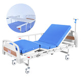 EQUIPMED 4 Function Medical Bed, w/ Mattress & Over Bed Table, Easy Manual Adjustable Back and Leg V219-BNSADBEQM03A