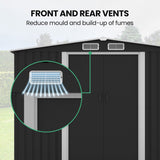 PlantCraft Galvanised Steel Garden Shed 2.58 x 3.13 x 2.02m, with 2 Sliding Doors, 4 Air Vents, V219-GSDSTLPC80GA