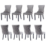 8x Velvet Upholstered Dining Chairs Tufted Wingback Side Chair with Studs Trim Solid Wood Legs for V226-SW8809GY-4