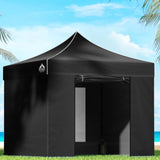 Instahut Gazebo Pop Up Marquee 3x3m Folding Tent Wedding Gazebos 500D Black GAZEBO-C-3X3-DX-BLACK