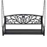 Gardeon Outdoor Porch Swing Chair Patio Furniture Floral Backrest 2 Seater Black ODF-GSC-STEEL-2S-FLORAL-BK