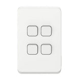 Clipsal Iconic Switch Flush Mount Rocker Standard 4 Gang 10A/AX 250V 1 Pole 1/2 Way Vertical Extra V1202-V1-CLI3044VAXW