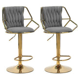 2x Height Velvet Padded Golden Round Base Barstools Chairs with Backrest and Footrest -GREY V255-GP1800R-GREY