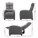 Artiss Recliner Armchair Grey Fabric Bolivia RECLINER-A4-LIN-GY