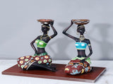 2PCS Vintage African Women Statue Candle Holders Resin Figurines Fits Up to 3.5cm Diameter Candles V1294-YM0523-220329XA01