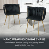 SERENIT Black Modern Hand Weaving Dining Chairs,Velvet Upholstered Side Chairs with Gold Legs, Chic V255-GP1800-DC-BLACK