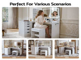 Artiss Dressing Table Corner Vanity Desk Set Stool LED Charging Station White FUR-V-DRESS09-WH-AB