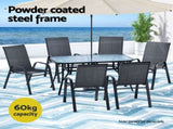 Gardeon 7PC Outdoor Dining Set Table and Chairs Patio Furniture Bistro Set Garden Black FF-DINING-140-7PCS-BK