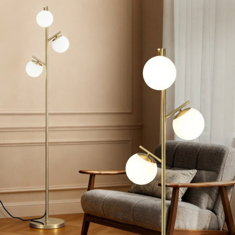 Artiss 3-Light Tree Floor Lamp 165cm Tall Standing Light with Sphere Glass Shades for Modern Homes LAMP-FLOOR-3-GL-GD