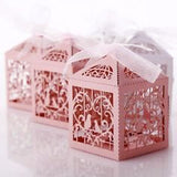 50 Piece Pack - Pink Dove Bird Heart Baby Birth naming Ceremony Bomboniere Favor Lolly Gift Card Box V382-PINKDOVEBOX50