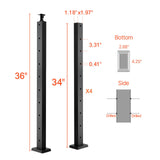 4-Pack Cable Railing Post, 914x25x50 mm Horizontal-Hole Deck Railing Post with Pre-Drilled Holes, V952-4JZLGZXHS914UUOI6001V0