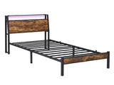 Levede Single Bed Frame LED Lights USB Charging Storage Headboard Metal Platform BF1087-S-WA-AU