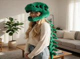 120CM Green Funny Dinosaur Skeleton Plush Headwear Quirky Bone Fossil Plushie Hat & Huggable Doll V888-ELOSUNG52003