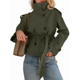 Women'S Cropped Trench Coat Double Breasted Short Jacket High Collar Fall Winter Coats Trendy Outfit V1370-AZ4-10427