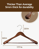 Premium Wooden Hangers 6-Pack Wide Shoulder Non-Slip Design for Coats, Jackets & Suits 360&deg V1258-DP02-WO-112