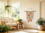 Boho Crochet Flower Wall Hanging, 29.92 Inch Floral Macrame Style Tapestry With Long Tassel Fringe, V1366-AZ2-W-18323