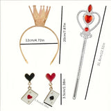 Alice Queen of Hearts 4-Piece Set, Red-Black Cape Silver Scepter, Gold Crown, Playing Card V1232-HHZPTZ-001