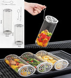 2 Pack Stainless Steel Rolling Grill Baskets with Hooks Forks for Vegetables, Seafood, Camping V1189-LC-HW-00496